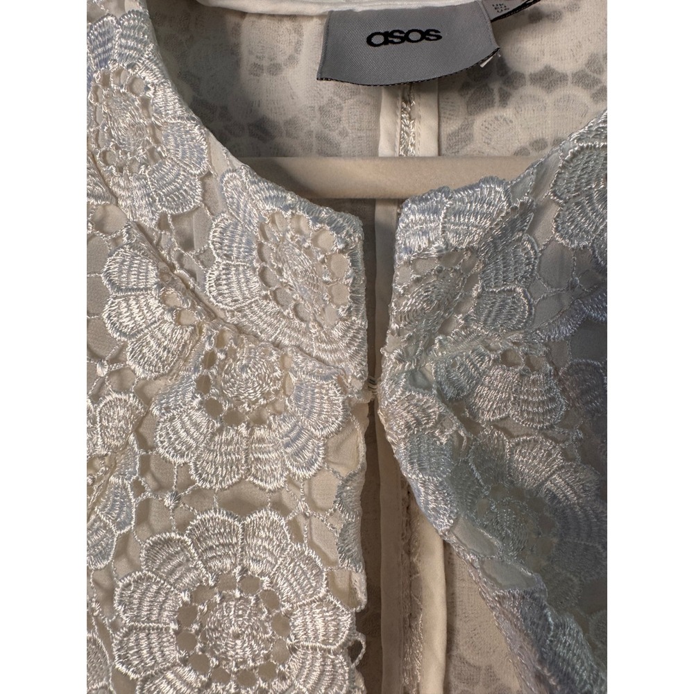 ASOS White Lace Floral Cropped Jacket Coquette Women's‎ US 8 UK 12 - Picture 10 of 10